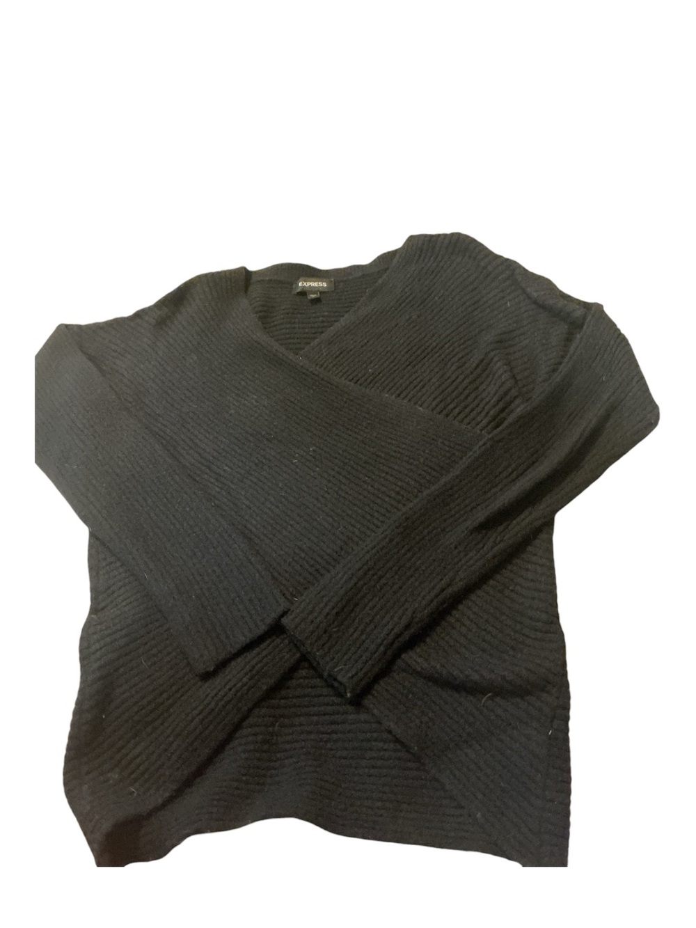 Express Men’s Black Ribbed V-Neck Sweater - Lightweight Knit